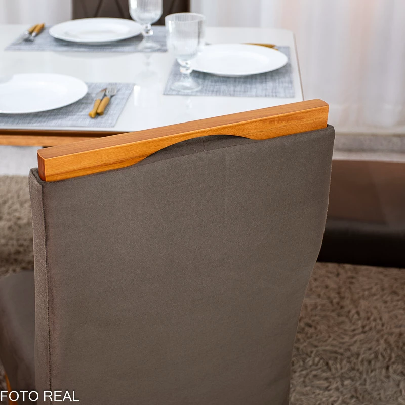 Mesa de Jantar Siena 120x90 Vidro Off/Base Madeira + 4 Cad. Lisboa Veludo Marrom 509 Madeira Entregue Montada - Art Assento - Imagem 2