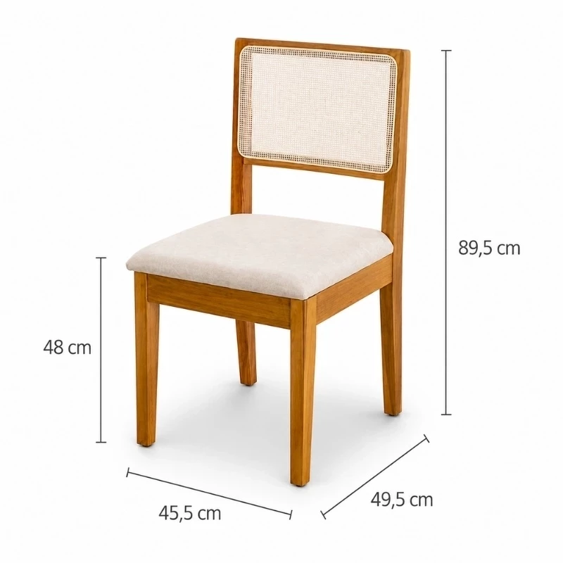 Mesa de Jantar Siena 120x90 Vidro Off/Base Madeira - Art Assento + 4 Cad. Cantiga Boucle Bege Madeira Maciça - Bechara - Imagem 2