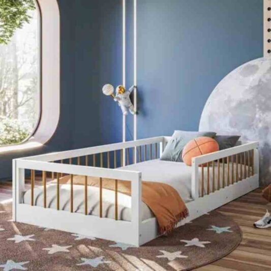 Cama Montessoriana Ana Solteiro Branco/Amadeirado Tigus