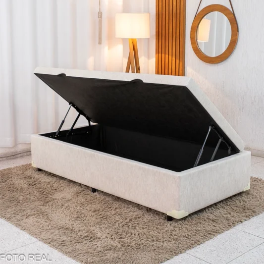 Base Box Baú Solteiro Prime Confort 88x188x45 Linho Palha Blindado - Issacar