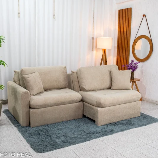 Sofá Retrátil Reclinável Guapé Larg. 2.27m Boucle Bege Escuro 431