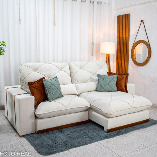 Sofá Retrátil Reclinável Texas 2.50m Boucle Bege - D33 e Molas Ensacadas