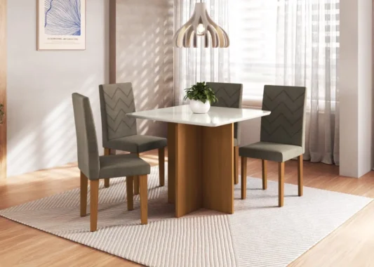 Mesa Váldivia Freijo Tampo Vidro Off 90x90 c/4 Cadeiras Agata - Indekes