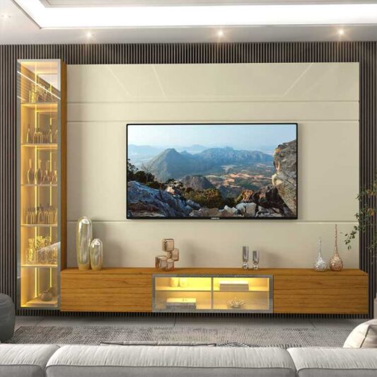 Home Luminare Reflecta 2,55m com Uma Torre com LED e Espelho Off White/Nature 7V - Gelius