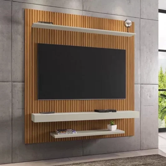 Painel 1,50m Leme Naturalle/Off White com Impressão Ripada 3D para TV até 60" - Bechara